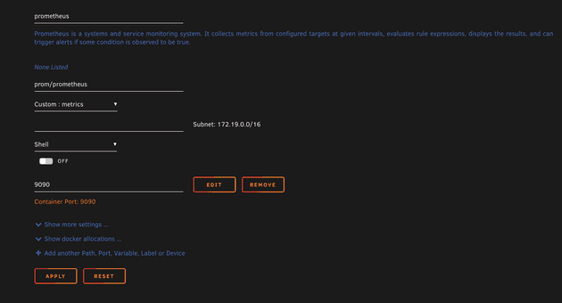 Unraid Prometheus dashboard